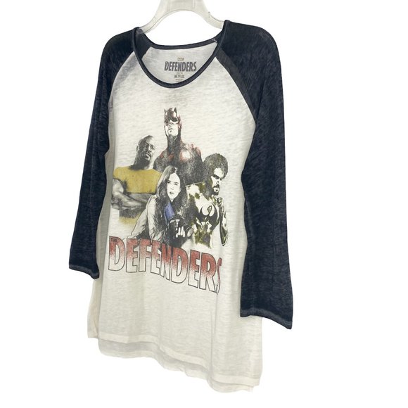 MARVEL NETFLIX The Defenders Burnout Raglan Colorblock 3/4 Sleeve Shirt Size L - Picture 3 of 14